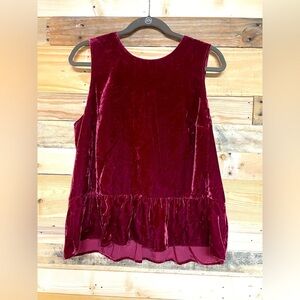 J.Crew size12 Scoop Neck Rich Burgundy Soft Velvet Sleeveless Blouse with Button